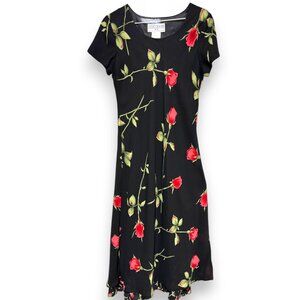 Jessica Howard Petite Vintage 90s Floral black red Maxi dress sz 8P EUC